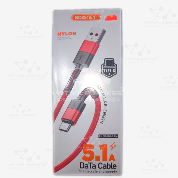 CABLE DE DATOS BOSSNEY BS-E6521C 1.2 METROS USB A USB-C 5.1A