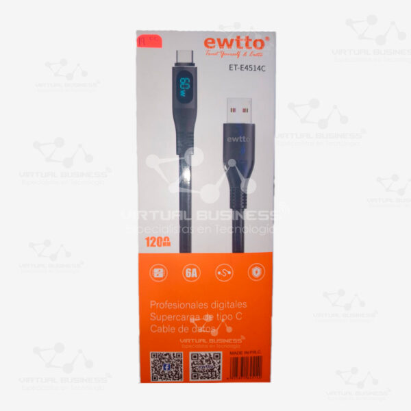 CABLE DE DATOS EWTTO ET-4514C 1.2 METROS USB A USB-C 6A