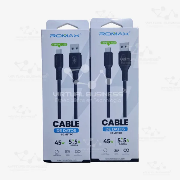 CABLE DE DATOS ROMAX TCD0471 1 METRO USB A USB-C IOS 45W 5.5A