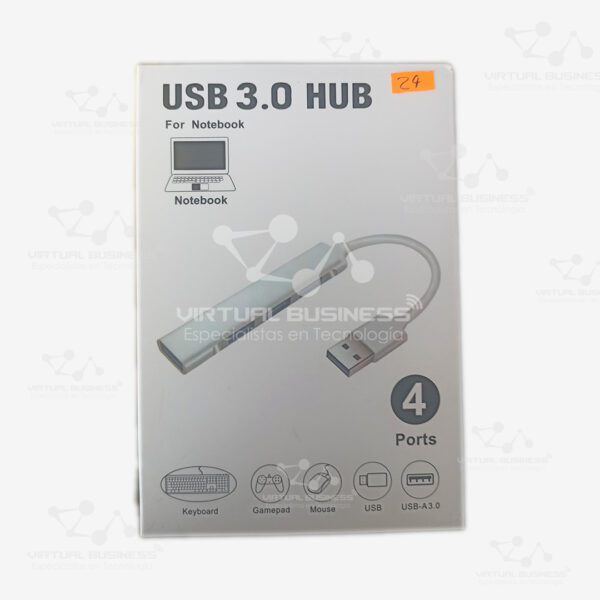 Hub USB 3.0 de 4 puertos, compacto y eficiente, ideal para transferencias rápidas de hasta 5Gbps y ampliar la conectividad de tus dispositivos.