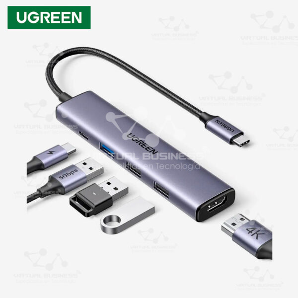 ADAPTADOR UGREEN HUB USB-C 5 EN 1 CM478 15495