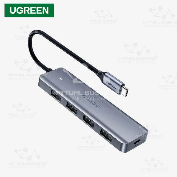 ADAPTADOR UGREEN HUB USB3.0 4 PUERTOS CON FUENTE DE ALIMENTACIÓN USB-C CM219-70336