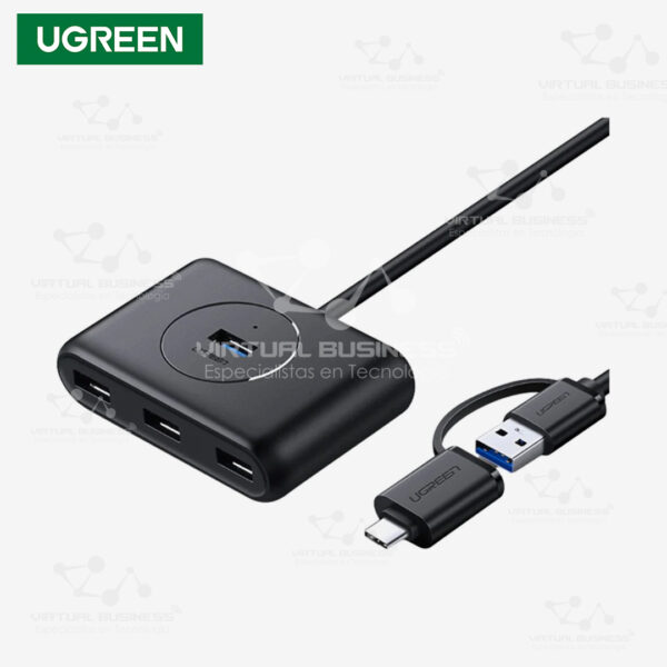 ADAPTADOR UGREEN USB 3.0 HUB 4 PUERTOS NEGRO CR113