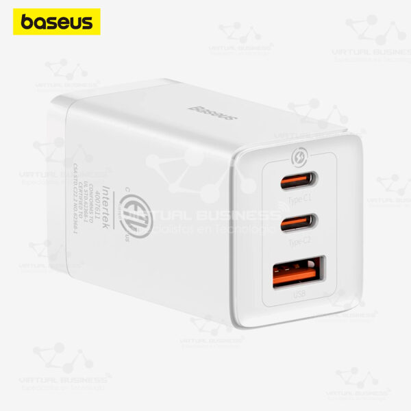 CARGADOR RÁPIDO BASEUS GAN5 PRO 2C+U 65W BLANCO