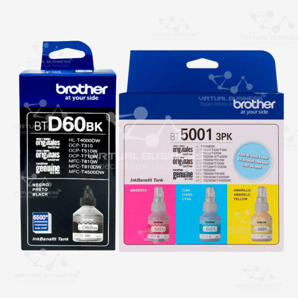 COMBO TINTA BROTHER BTD60BK Y TRIPACK BT5001