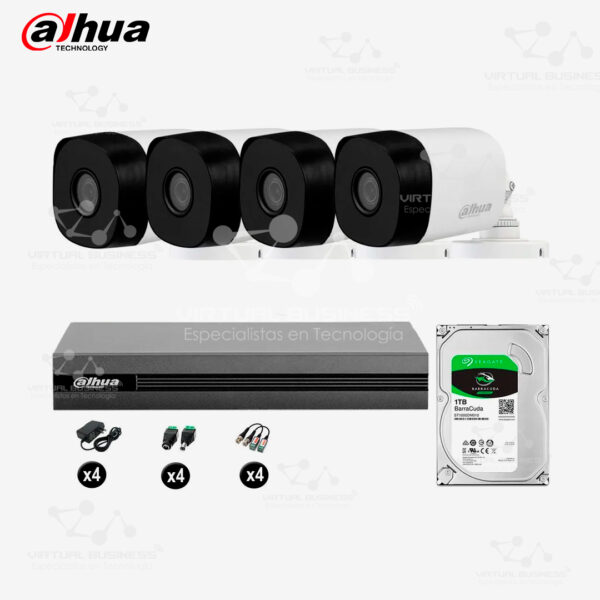 KIT DAHUA SISTEMA DE SEGURIDAD 1080P 4 CÁMARAS 8 CANALES 1 SATA